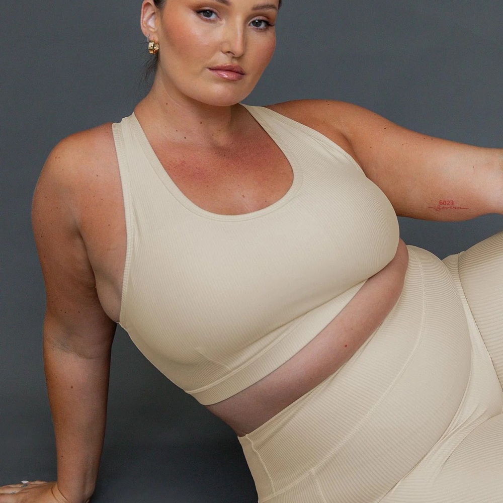 Princess Polly Turbo Activewear Beige / Cream Ribbed Sports Bra Top